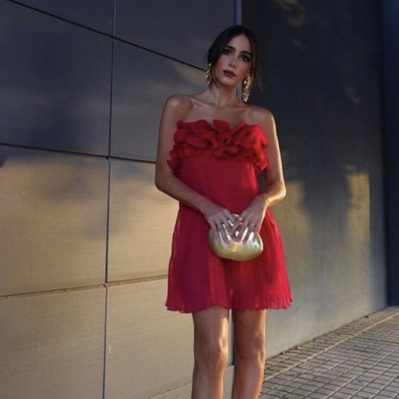 Zara Red Ruffle Mini Dress - Picture 1 of 12